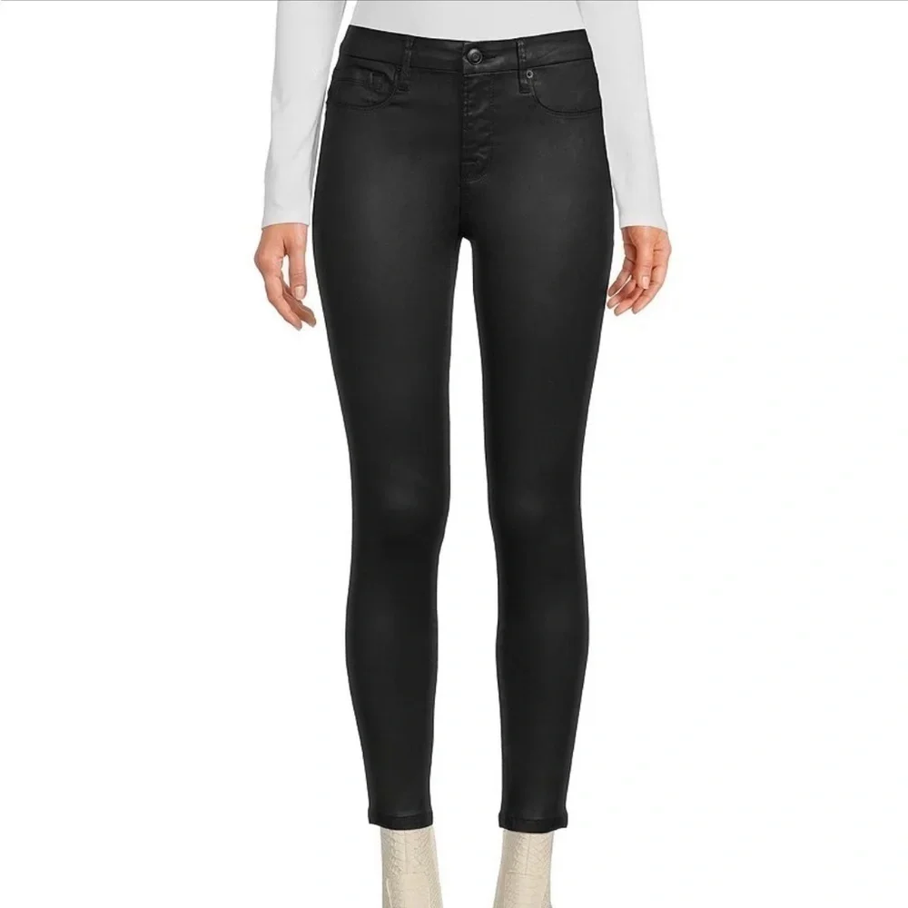 SKINNY Leg Mid Rise Coated Denim Jeans charcoal color size 11